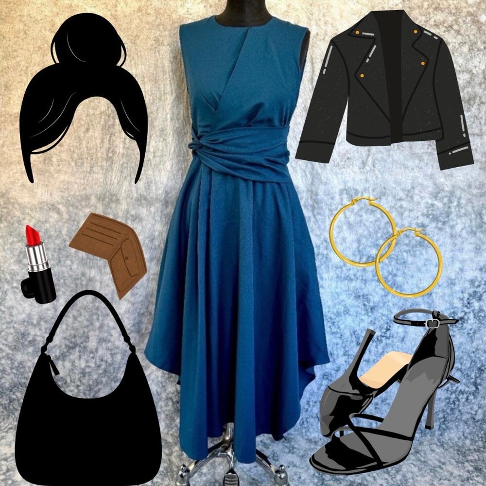 Teal Asymetrical Dress with Lace Up Back Ribbons - S